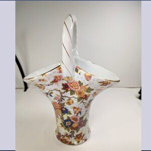 Formalities Baum Bros Porcelain Basket Lanterns Flowers Gold Gilt Large 9.5"